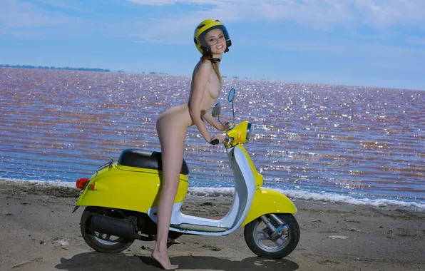 Girl, woman, young, cute, helmet, scooter