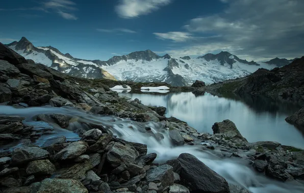 Снег, пейзаж, горы, природа, река