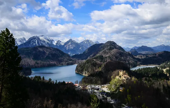 Пейзаж, горы, природа, озеро, замок, Германия, Бавария, Альпы