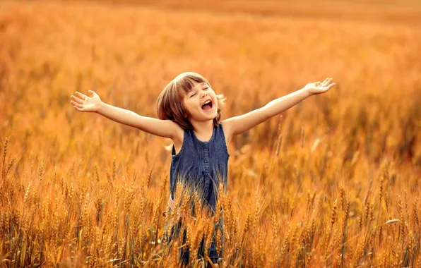 Картинка пшеница, поле, лето, радость, счастье, детство, девочка, восторг