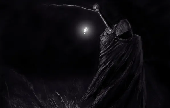 Скачать обои эльф, меч, плащ, anime, art, Berserk, Guts, Puck, раздел ...