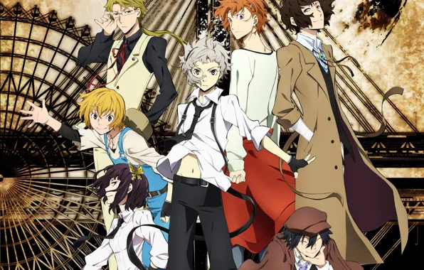 Аниме, арт, парни, bungou stray dogs, Бродячие Псы Литературные Гении