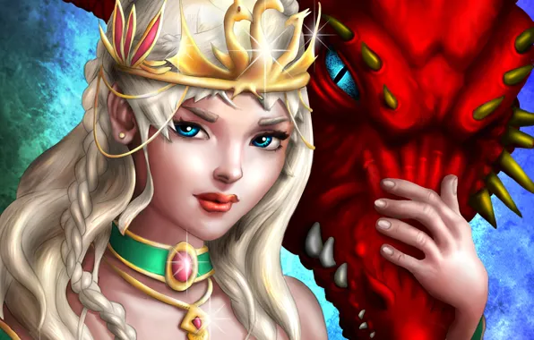 Картинка украшения, дракон, корона, арт, блондинка, косички, Daenerys Targaryen, игры престолов