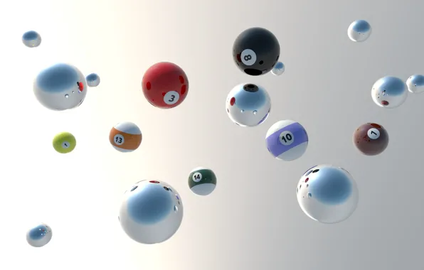 Sport, pool, balls, sky, spheres, reflection, ball, numbers