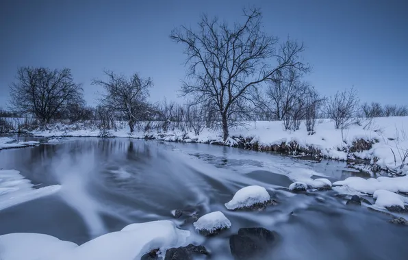 Картинка зима, снег, река