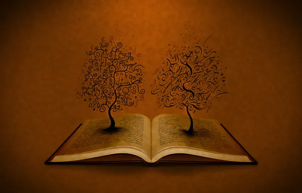 Картинка деревья, буквы, книга