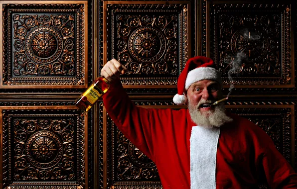 Картинка бутылка, Рождество, сигара, Новый год, Санта Клаус