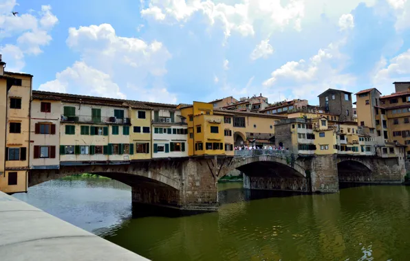 Sky, Italy, Florence, River, Ponte Vecchio, Firenze, Old Bridge