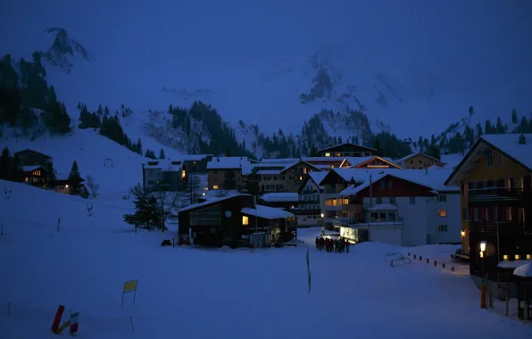 Winter, mountains, village