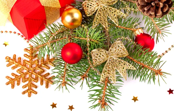 Картинка веточка, праздник, подарок, игрушки, звезда, елка, новый год, ветка