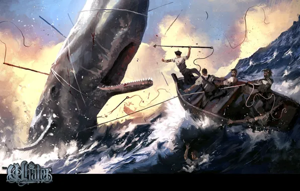 Лодка, волна, кит, пасть, гарпун, The Hunt, The Whaler, китобои