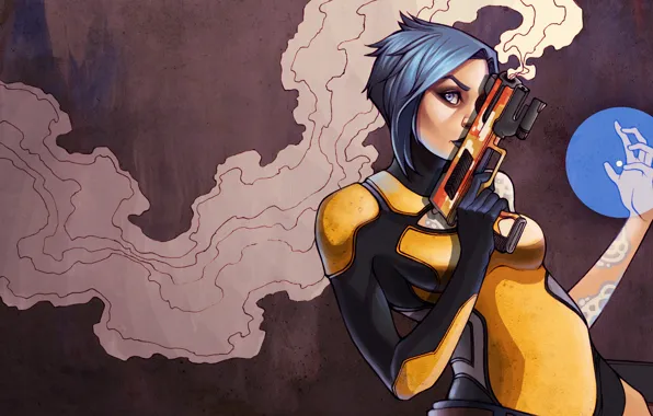 Картинка девушка, пистолет, оружие, дым, арт, Maya, Borderlands 2