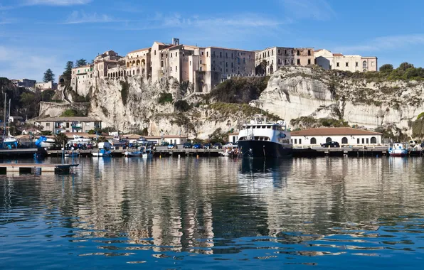 Картинка море, город, фото, побережье, причал, Италия, пирс, Tropea