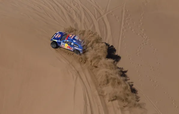 Песок, Volkswagen, Следы, Touareg, Dakar, Соревнования, Вид с верху