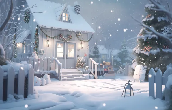 Обои зима, снег, ночь, lights, Новый Год, мороз, Рождество, хижина на  телефон и рабочий стол, раздел новый год, разрешение 5824x3264 - скачать