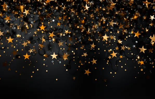 Звезды, украшения, Новый Год, Рождество, golden, new year, happy, black