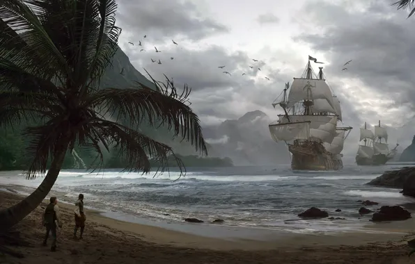 Картинка корабли, бухта, пираты, Pirates, Adrian Marc
