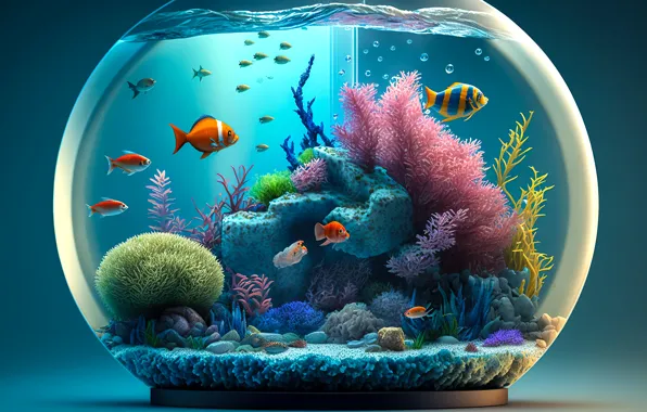 Рыбки, аквариум, colorful, кораллы, glass, blue, water, fish