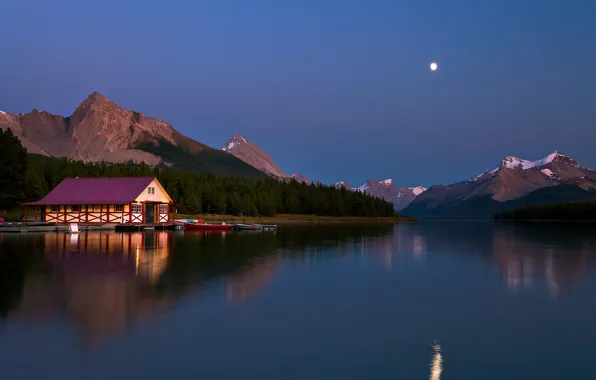 Небо, горы, озеро, лодки, вечер, Kevin McNeal