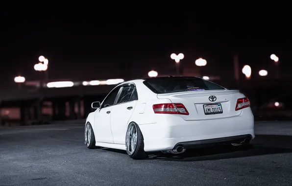 Картинка ночь, белая, white, toyota, тойота, camry, камри, stance