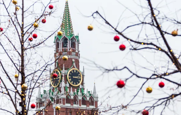 Картинка зима, украшения, city, город, шары, Новый Год, Рождество, Москва