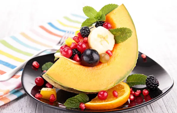 Картинка ягоды, апельсин, фрукты, банан, ежевика, fruit, orange, melon