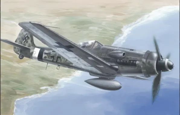 Картинка war, art, painting, aviation, ww2, german fighter, Fw 190 D 13