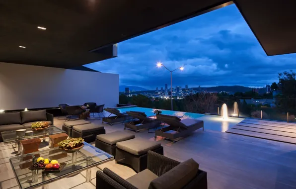 City, pool, evening, luxury, terrace