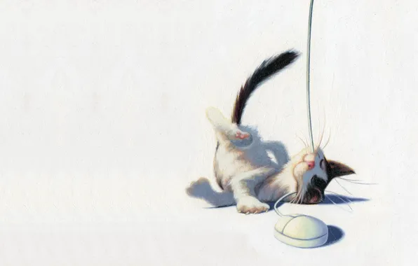 Кошка, настроение, игра, мышка, арт, котёнок, детская, James Bennett