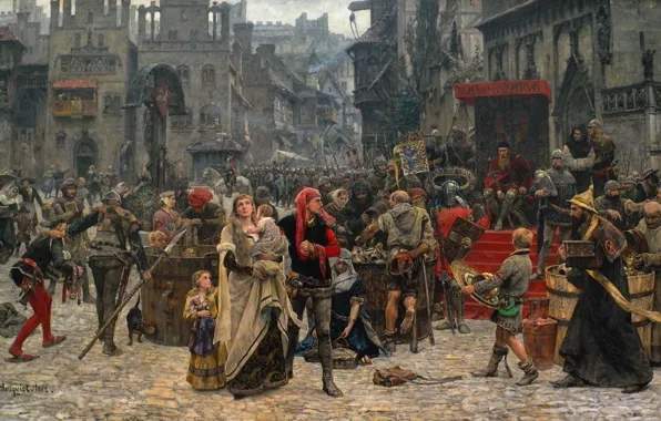 Толпа, картина, площадь, средневековье, 1889