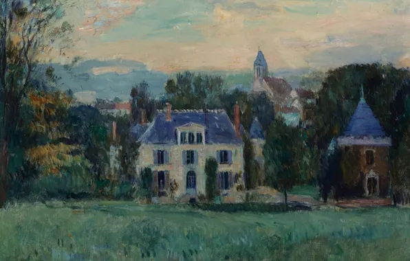 Пейзаж, дом, картина, The House of Paulin, Альбер-Шарль Лебур, Albert Lebourg
