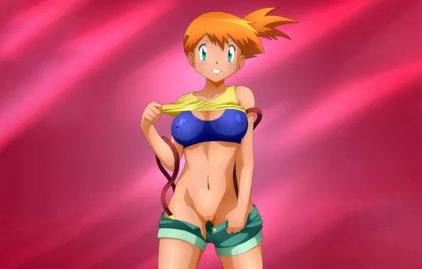 Girl, sexy, Misty, shorts, boobs, anime, beautiful, pretty