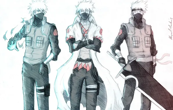 Арт, белый фон, naruto, какаши хатаке