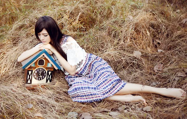 Девушка, настроение, часы