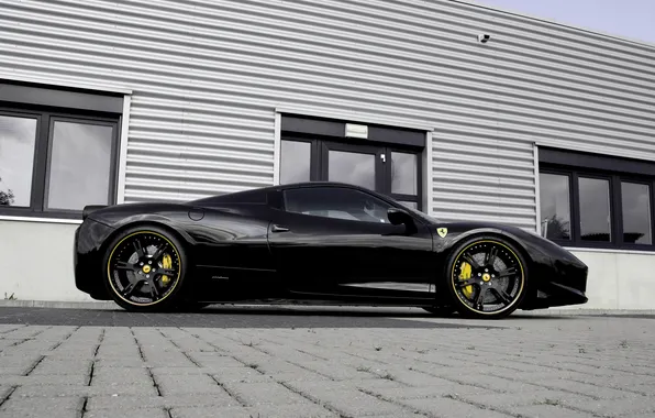 Картинка чёрный, профиль, ferrari, феррари, диски, black, италия, 458 italia