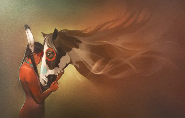 Картинка перо, лошадь, art, индеец