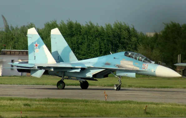 Картинка истребитель, аэродром, взлёт, Су-27