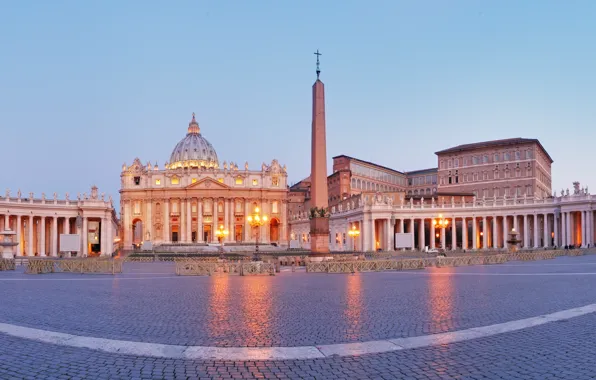 Площадь, Рим, Италия, панорама, собор, Italy, обелиск, Rome