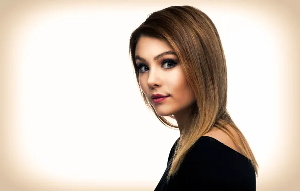 Взгляд, фон, портрет, макияж, прическа, шатенка, красивая, Anna