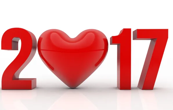 Картинка сердце, 2017, число, праздник, цифры, рендеринг