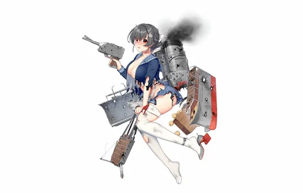 Girl, sexy, cleavage, thighhighs, boobs, anime, beautiful, red eyes
