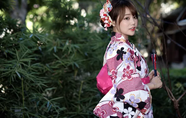 Картинка девушка, кимоно, азиатка