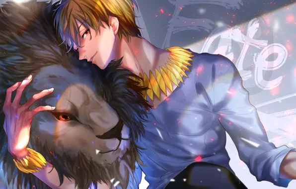 Лев, аниме, арт, парень, Гильгамеш, Fate stay night, арчер