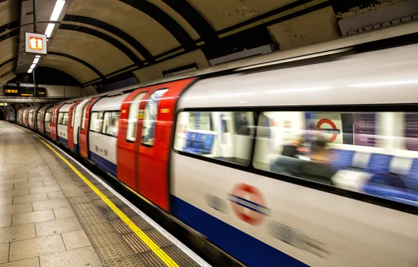 Метро, Лондон, поезд, платформа, подземка, London, Underground, platform