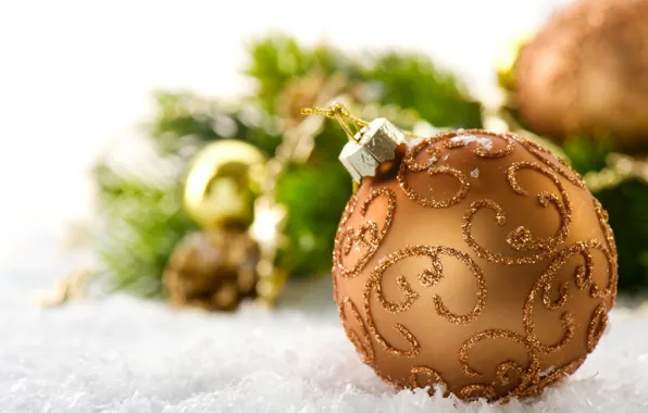Снег, праздник, игрушка, новый год, шарик, декорации, happy new year, christmas decoration