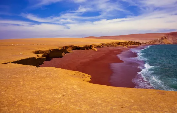 Море, небо, берег, Перу, Красный Пляж, Paracas National Reserve