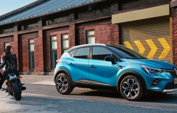 Авто, девушка, улица, здание, Renault, Captur