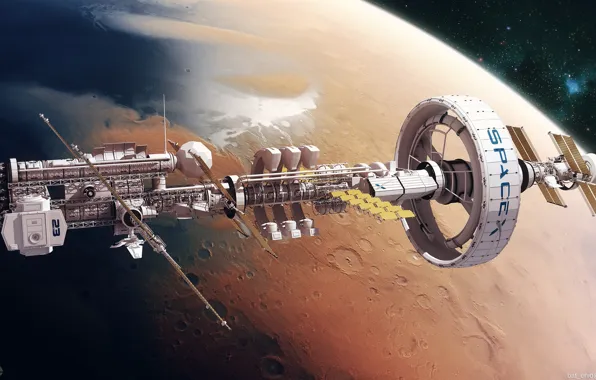 Корабль, планета, станция, Spaceship concept