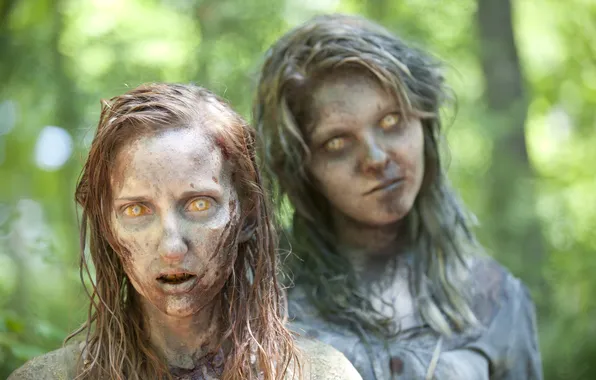 Dark, zombie, forest, women, The Walking Dead