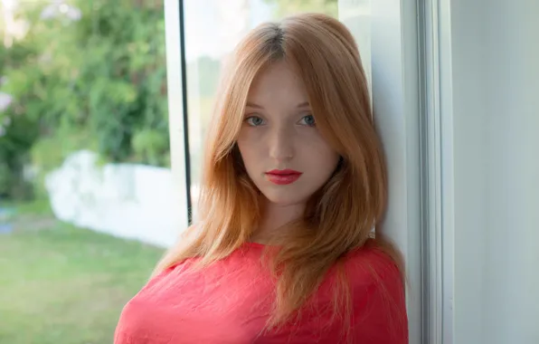 Model, Redhead, Red Lips, Close Up, Michelle H, Red Top